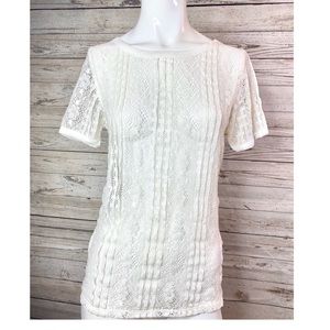 Reiss Women’s Ivory Lace Short Sleeve Top